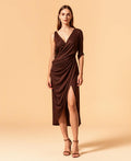 Cacao draped wrap dress