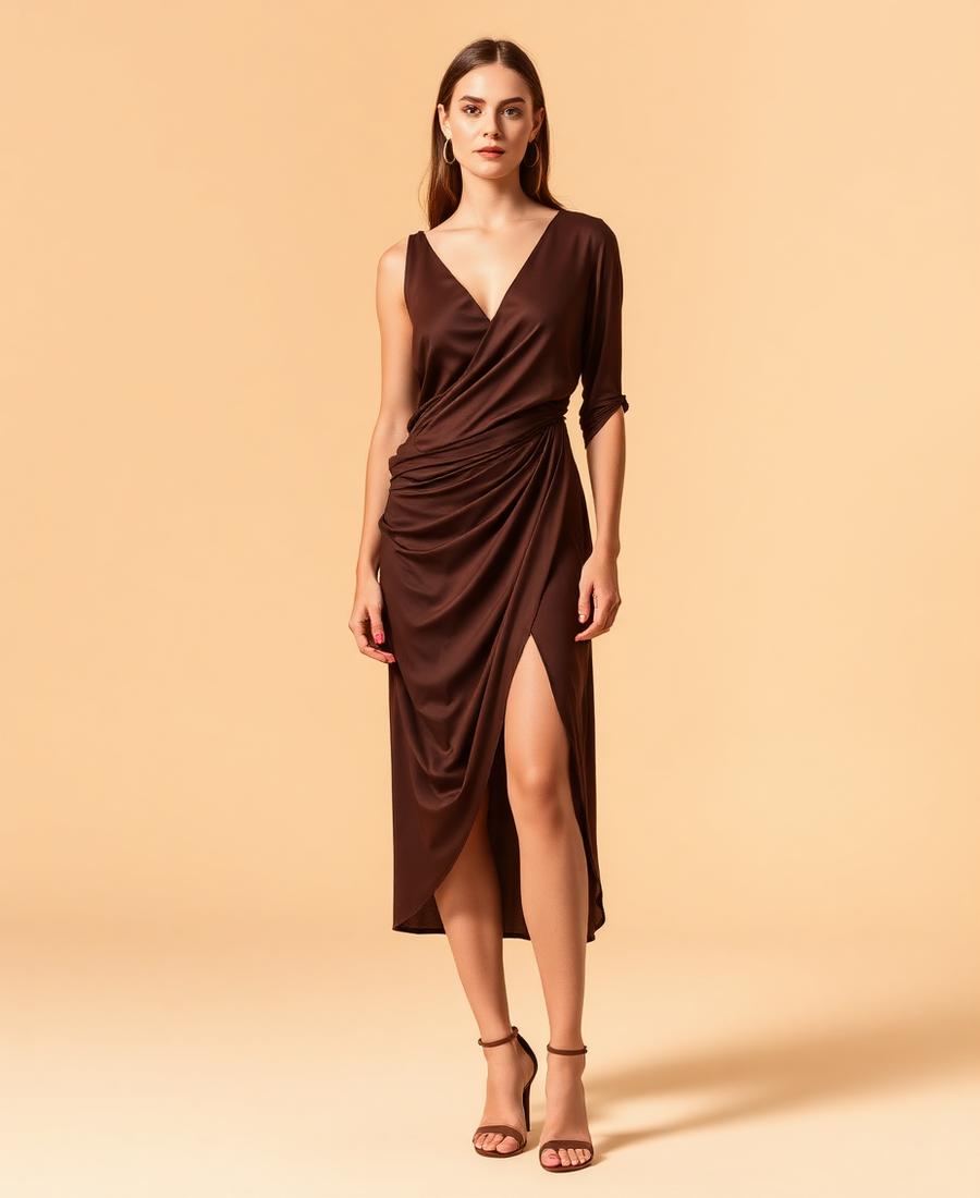 Cacao draped wrap dress
